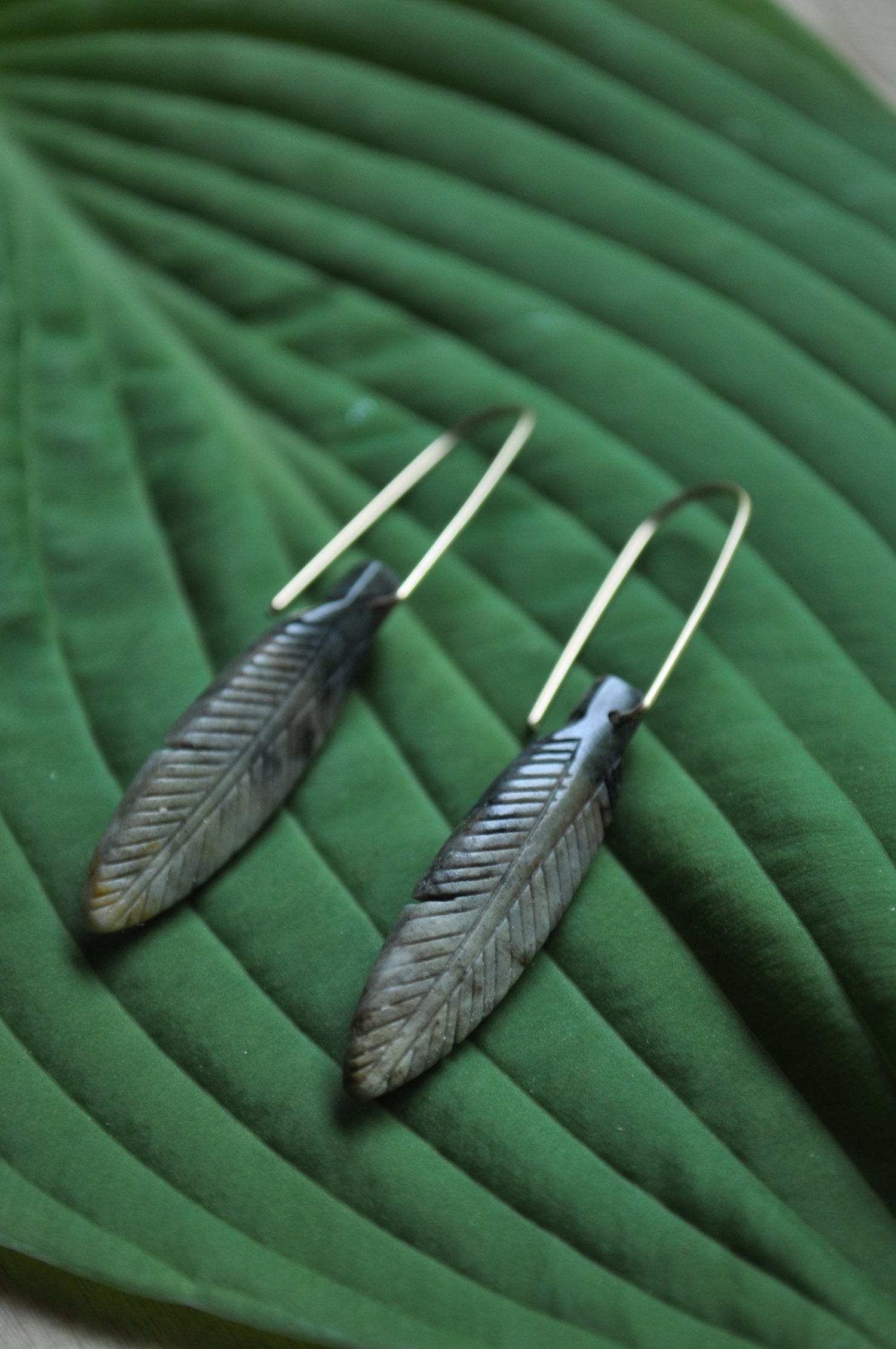 Image of OOAK Picasso Jasper Feather Dangles