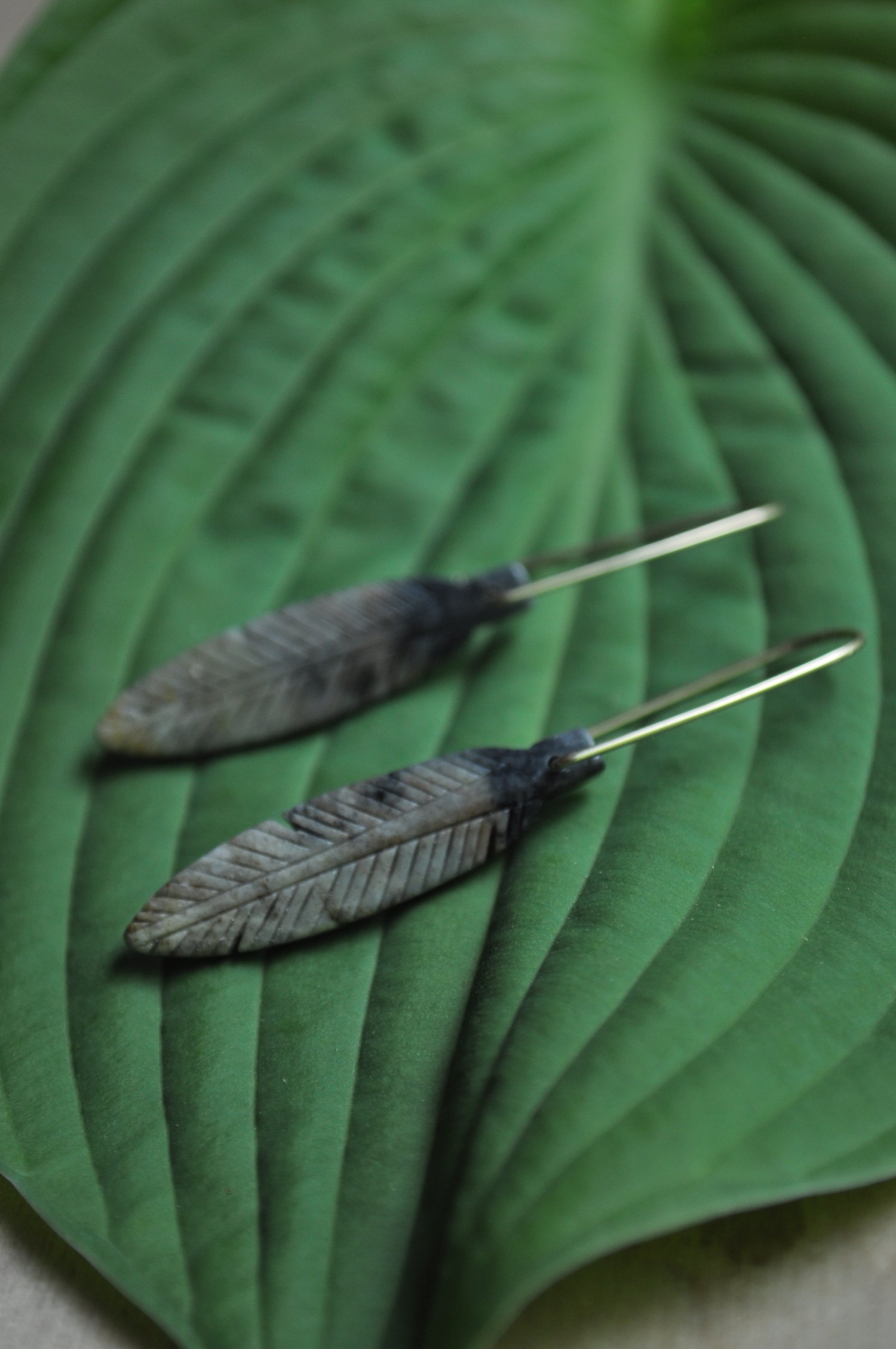 Image of OOAK Picasso Jasper Feather Dangles