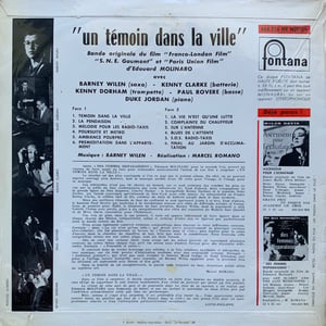 Barney Wilen ‎- Un Témoin Dans La Ville (Fontana 660.226 MR - France - 1959)