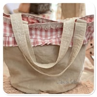 Image 1 of Vintage french linen and gingham french lace bucket bag