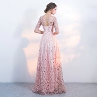 Image 3 of Pink Short Sleeves Lace Floral Party Dress, A-Line Wedding Party Dress, Bridesmaid Dress