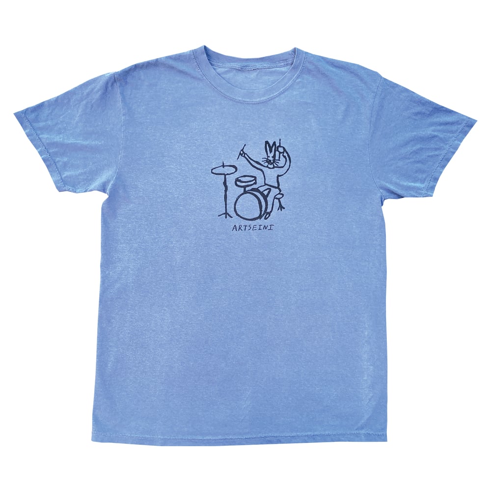 Image of "Drummer Bunny" Blue Jean T-Shirt