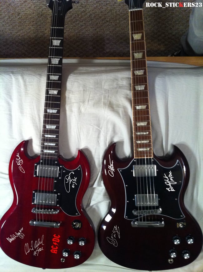 AC/DC stickers autographs vinyl Angus & Malcolm Young,Chris Slade,Brian ...