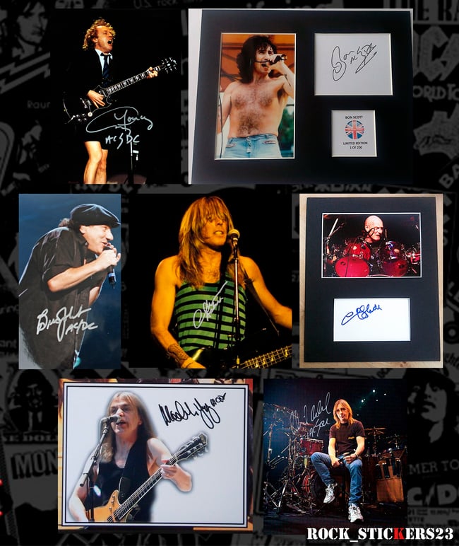 AC/DC stickers autographs vinyl Angus & Malcolm Young,Chris Slade,Brian ...