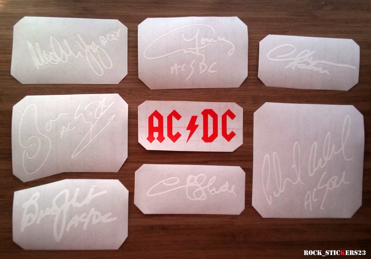 AC/DC stickers autographs vinyl Angus & Malcolm Young,Chris Slade,Brian ...