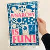 Anarchy is Fun! blue and pink A3 riso print