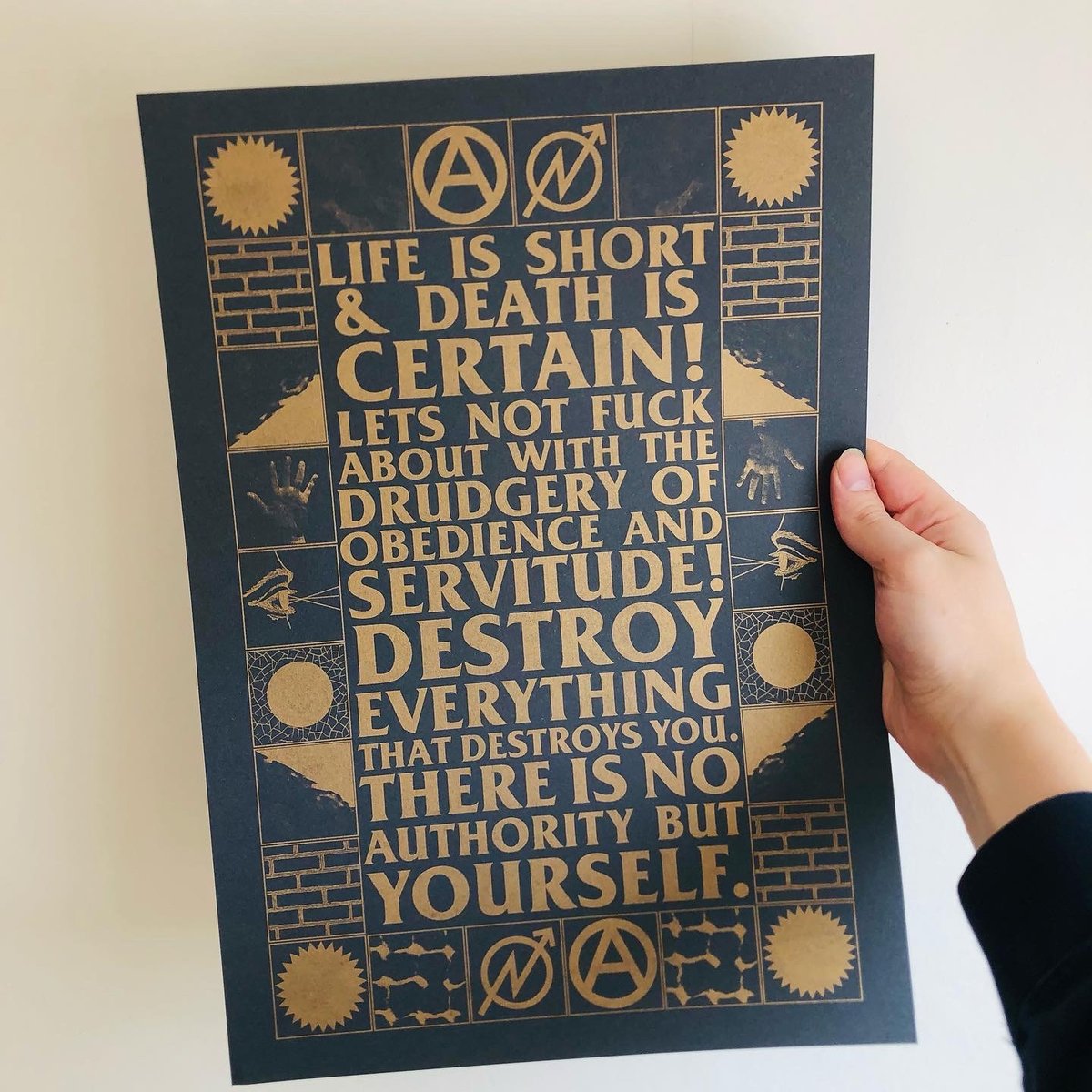 Image of There is no authority but yourself A3 gold riso print