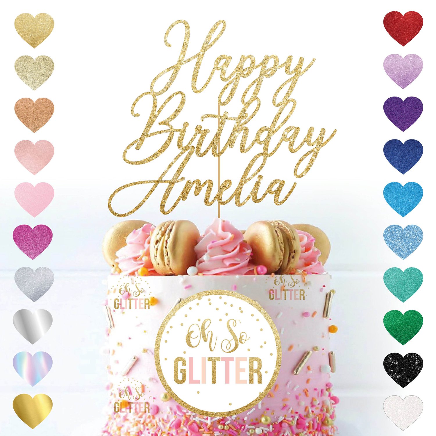 Image of Happy Birthday Name - New Italic - Custom Cake Topper
