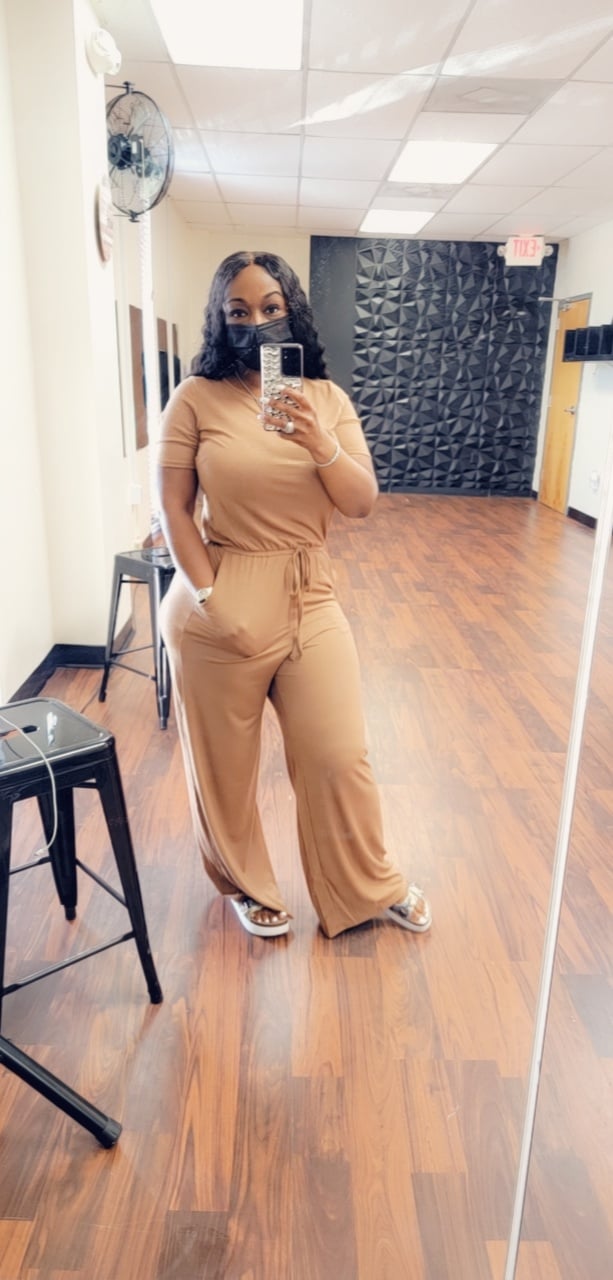 Image of Short sleeve drawstring jumpsuit