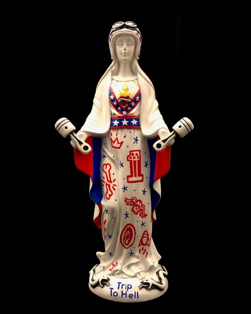Image of Virgen de los Pistones © Evel Knievel tribute painted mantle limited edition