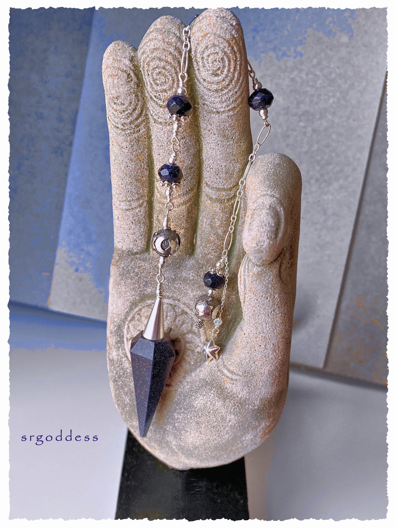 Image of Blue Goldstone and Sterling Silver Pendulum 
