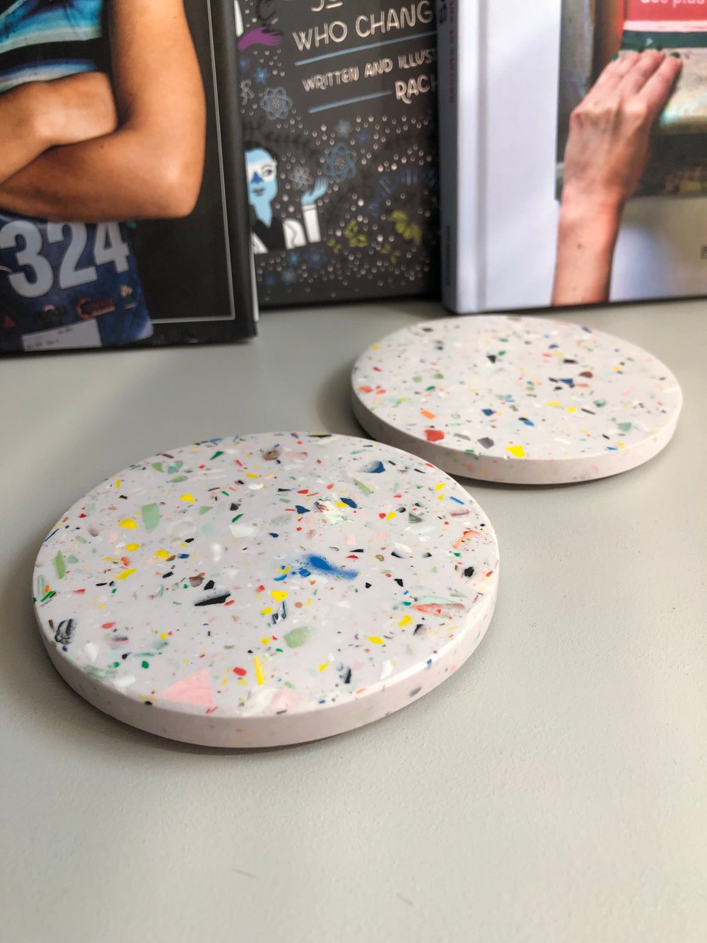 Image of Terrazzo Zero Waste Flat Round Coaster Tray Sets