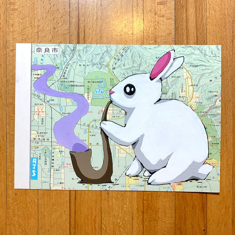 Image of Smoking bunny / unframed original painting