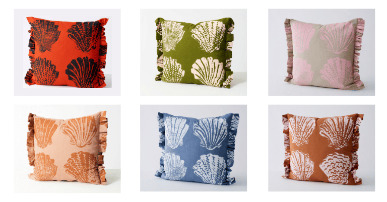 Image of Pilgrim frill cushion in 6 colour-ways by Stoff Studios