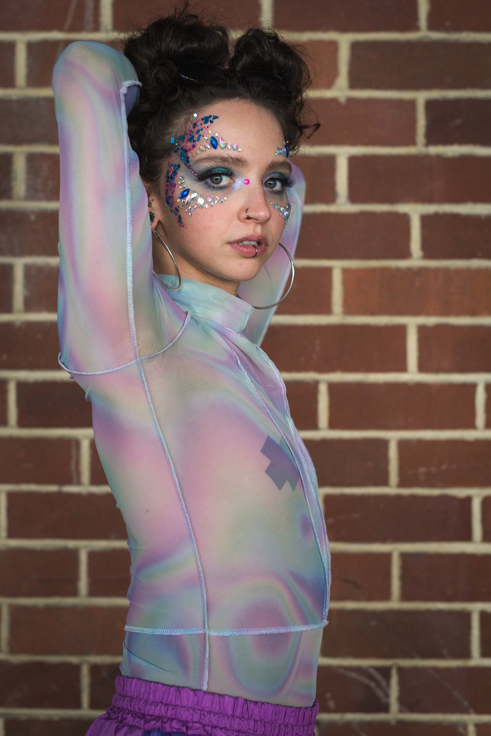 Patchwork Candy Swirl Mesh High Neck Top π¬