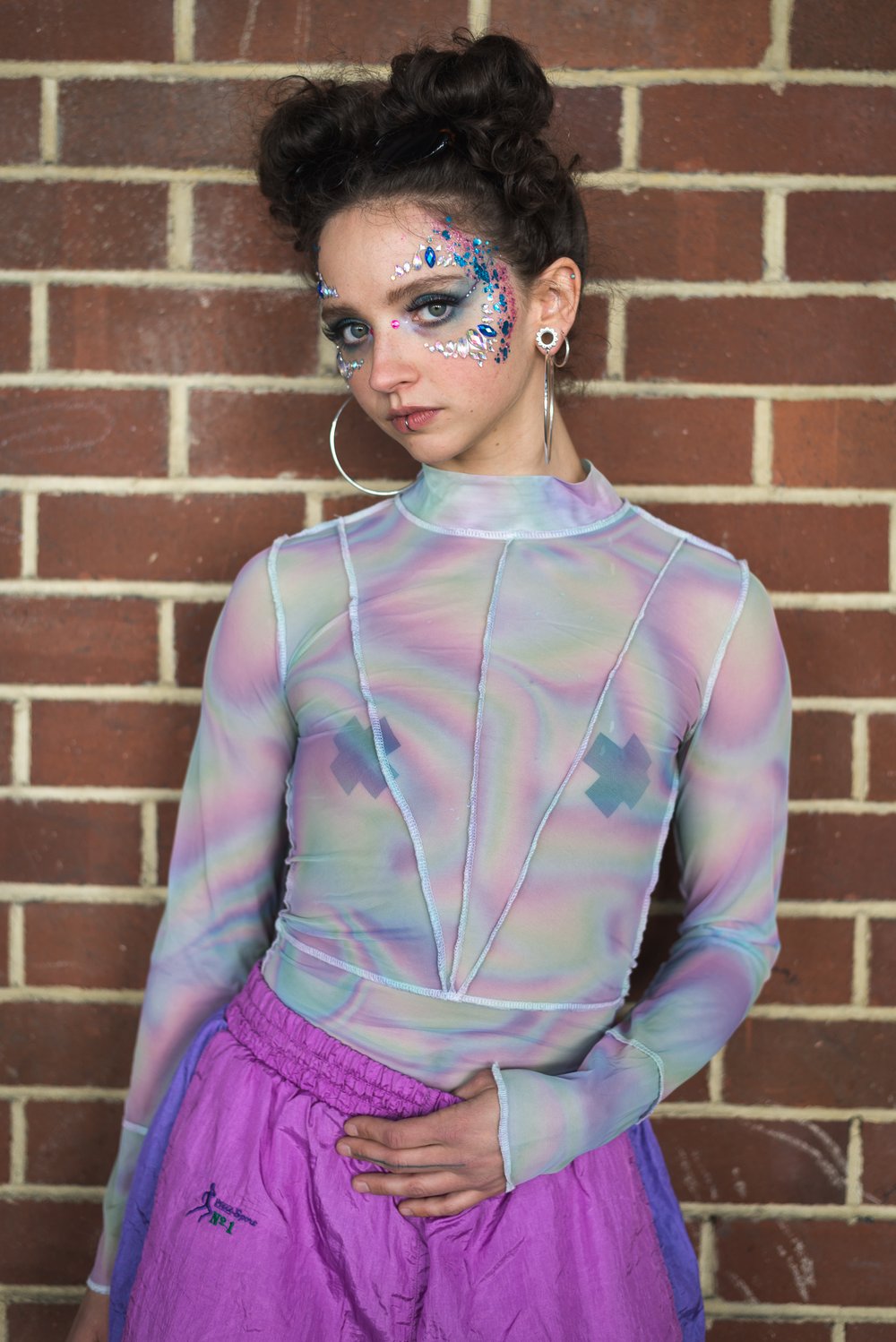 Patchwork Candy Swirl Mesh High Neck Top 🍬