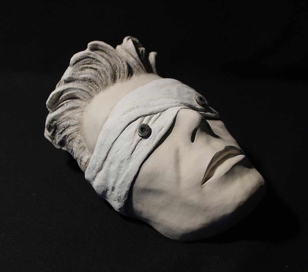'The Blind Prophet' White Clay Mask Sculpture