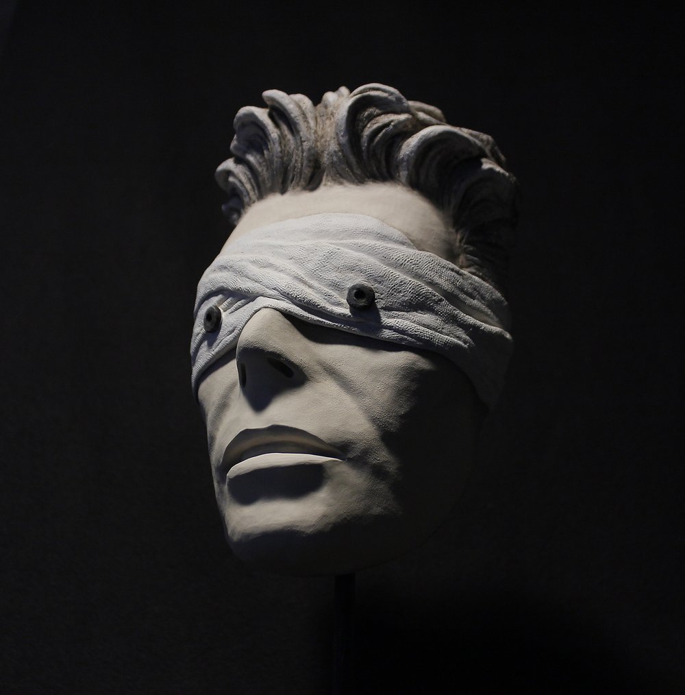 'The Blind Prophet' White Clay Mask Sculpture