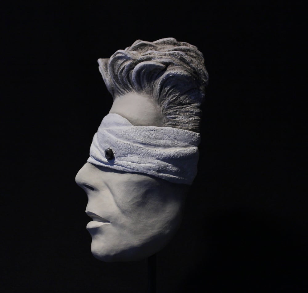 'The Blind Prophet' White Clay Mask Sculpture