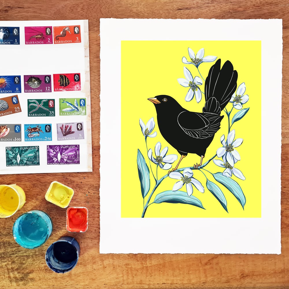 Image of Stamps: Blackbird and Clematis
