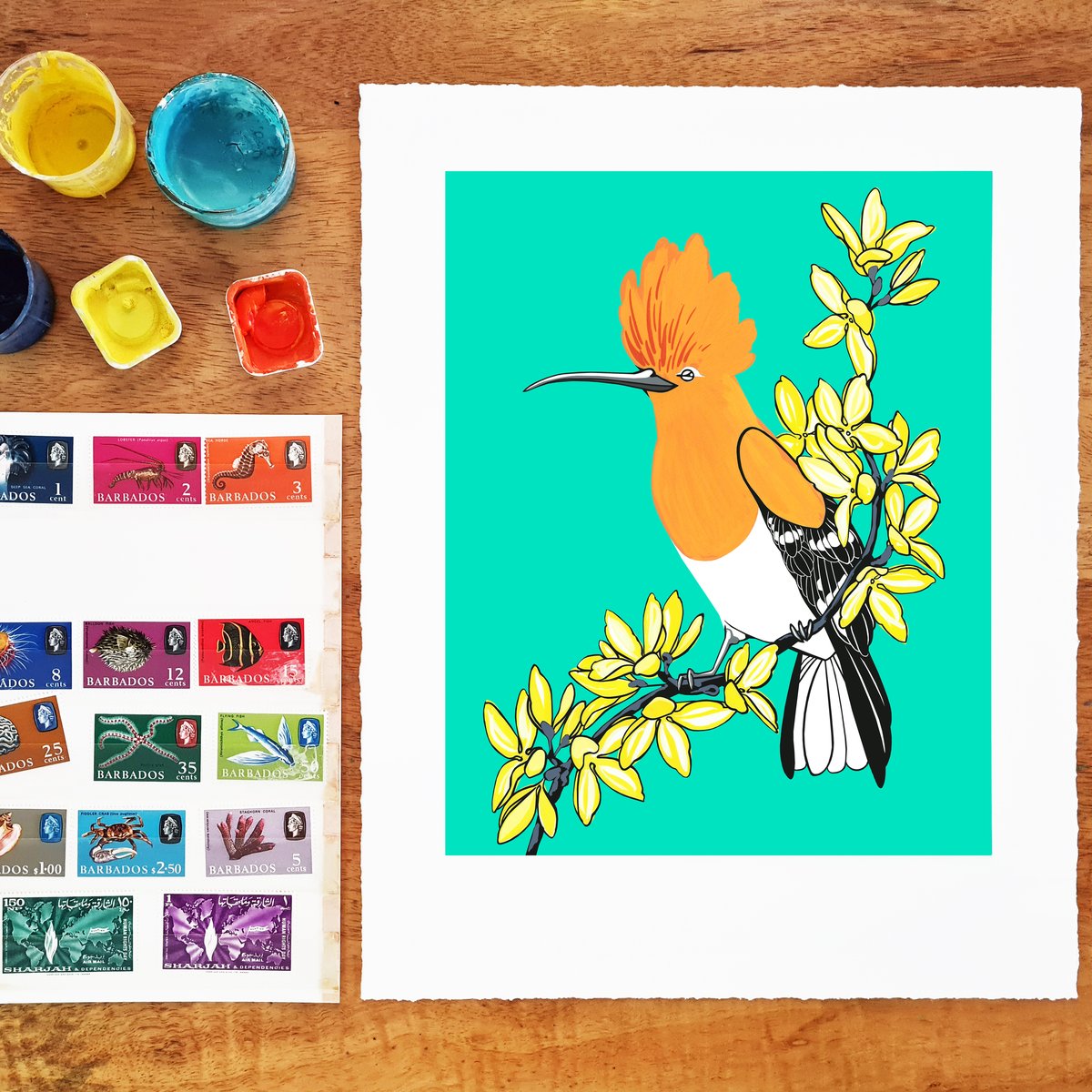 Image of Stamps: Hoopoe and Forsythia