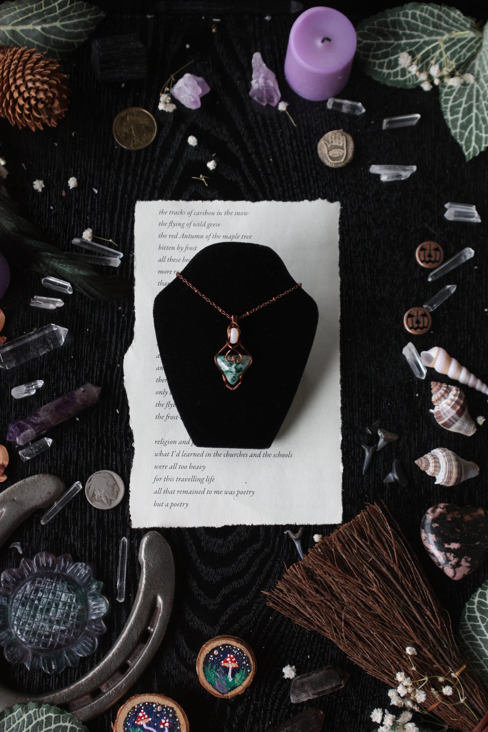 moss agate triangle necklace