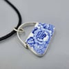 Blue and White China and Sterling "Pocketbook" Pendant K0327