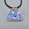 Blue and White China and Sterling "Pocketbook" Pendant K0327