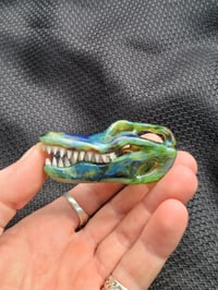 Image 4 of Mystery adventurine alligator skull pendant.