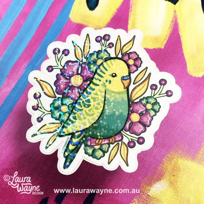 Blessid Budgie Holographic Sticker