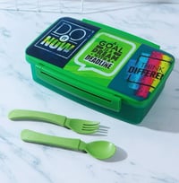 Image 1 of Motivational Lunch Box with Spoon and Fork Green