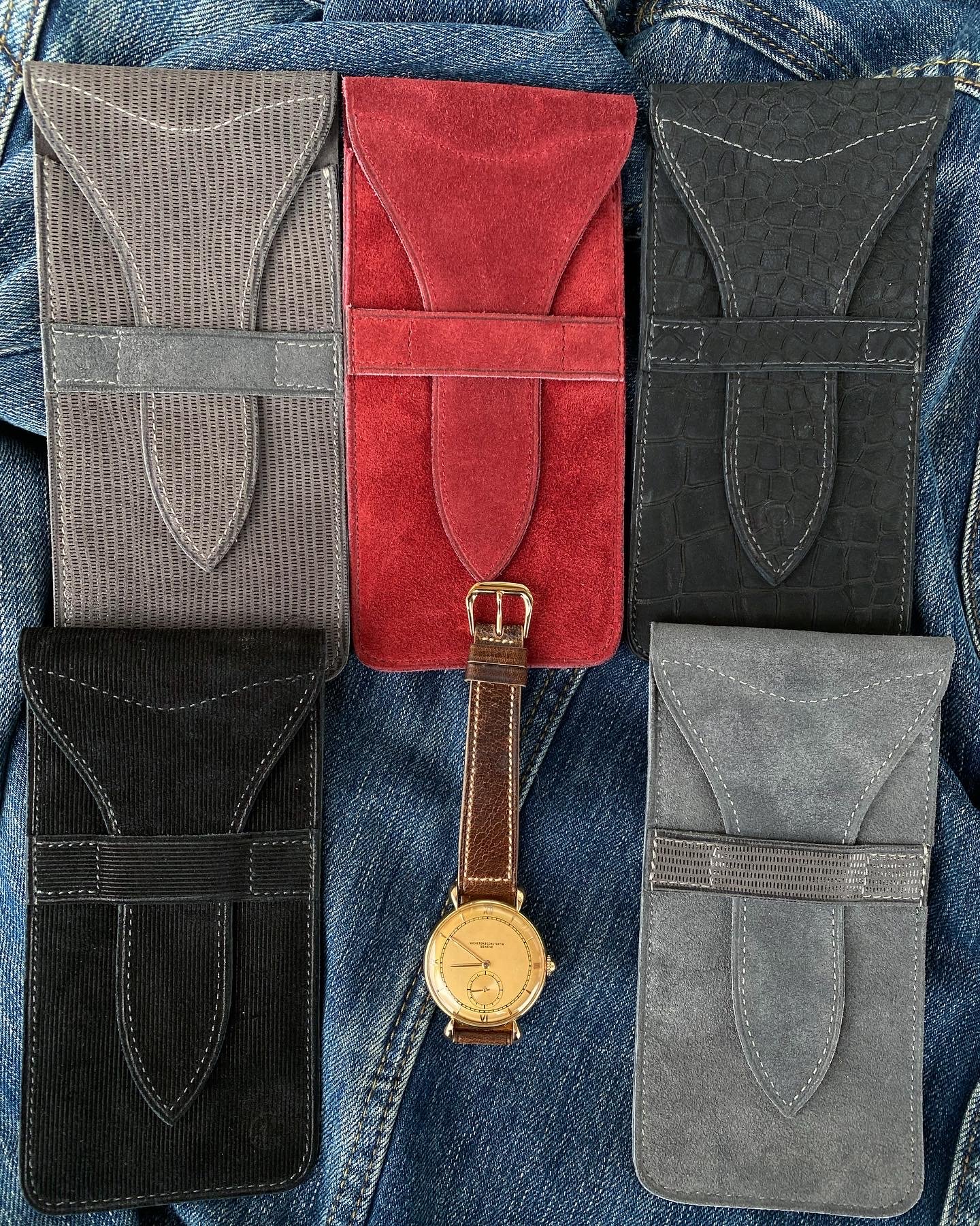 Image of CUSTOM BLACK CORDUROY SUEDE WATCH CASE, $395.00