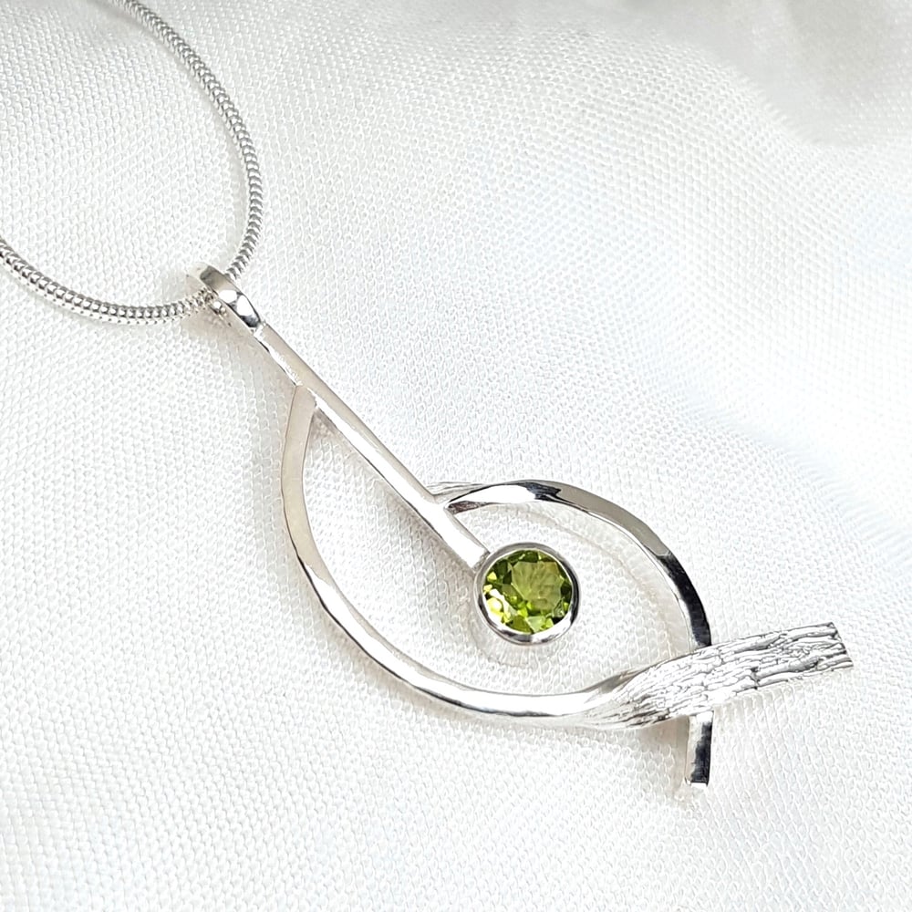 Image of Sterling Silver Peridot Pendant Necklace, Statement Silver Pendant 