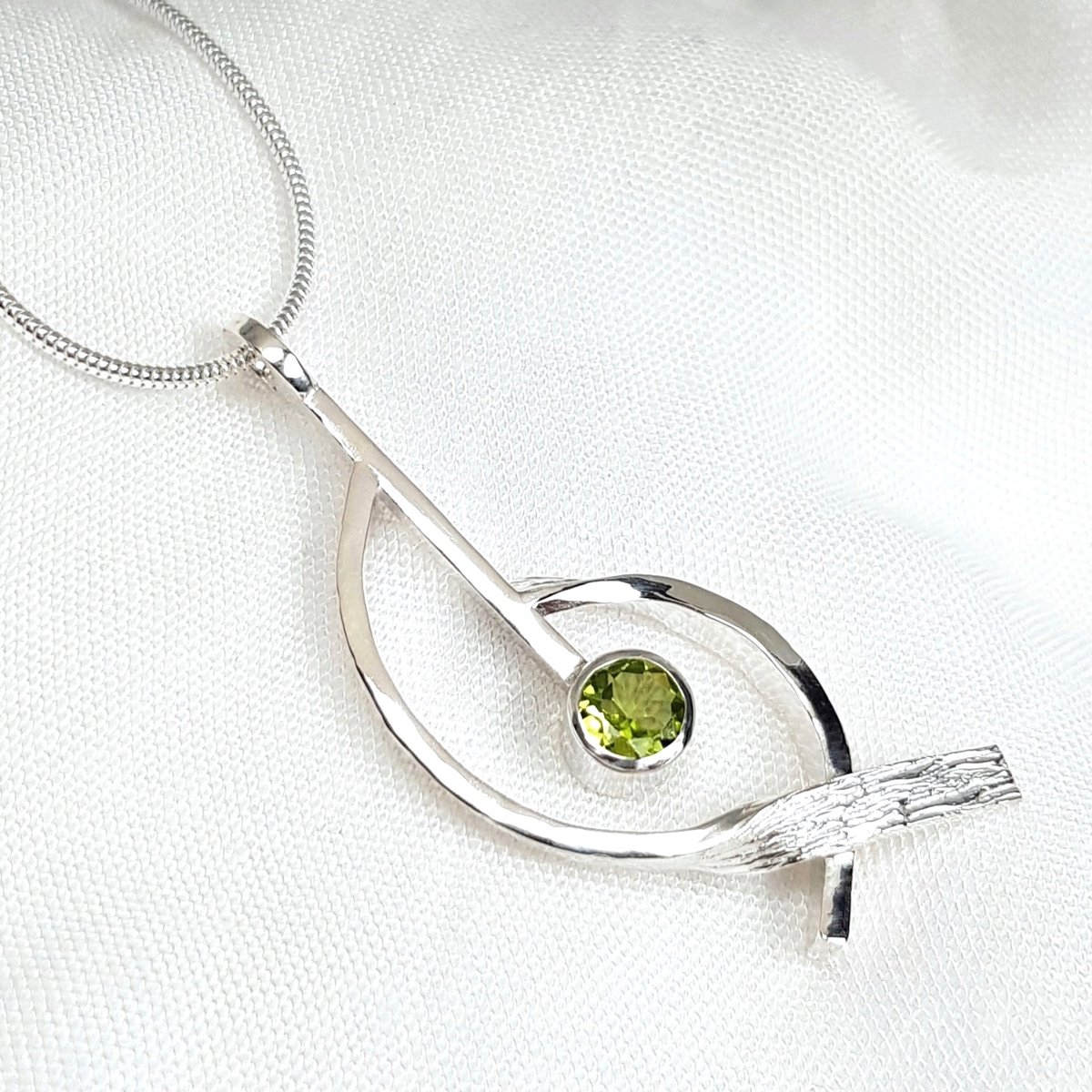 Image of Sterling Silver Peridot Pendant Necklace, Statement Silver Pendant
