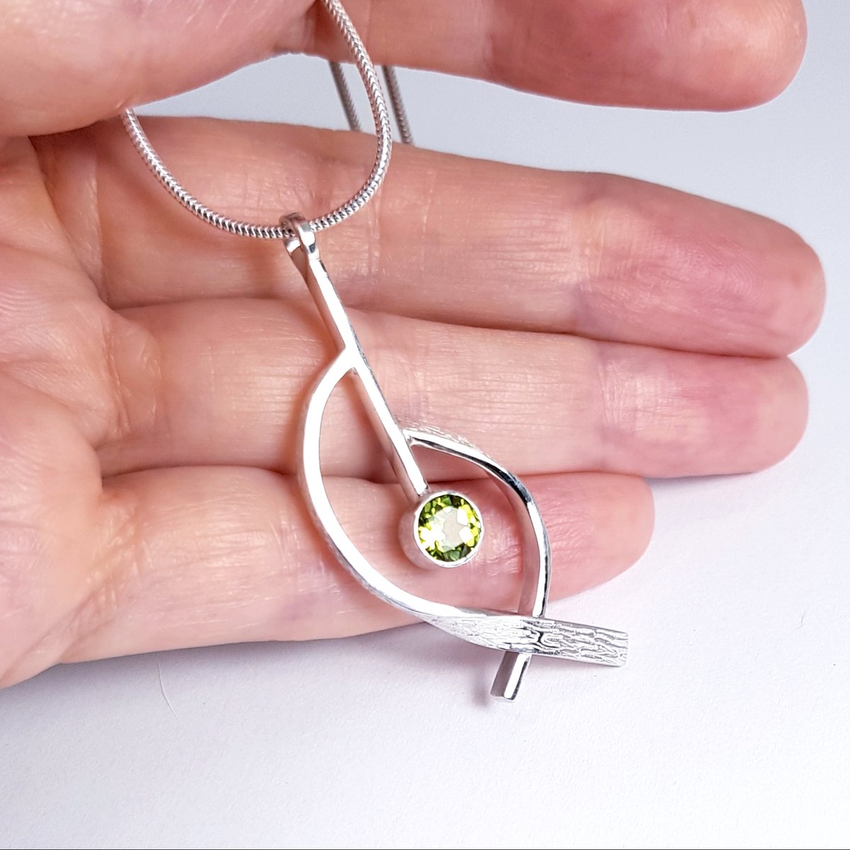 Image of Sterling Silver Peridot Pendant Necklace, Statement Silver Pendant