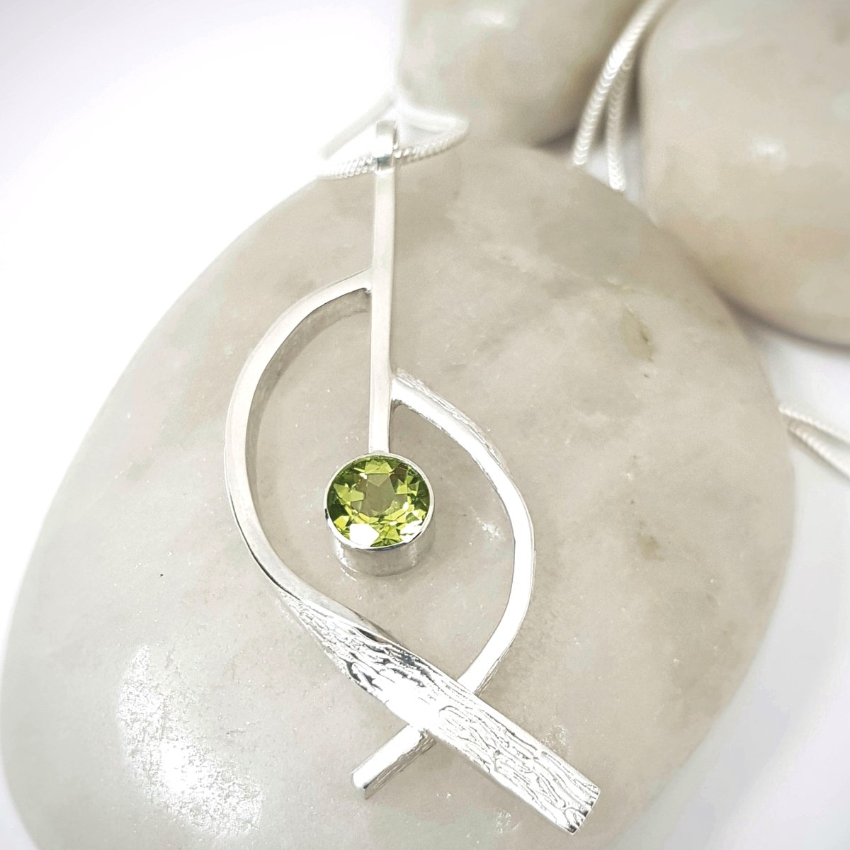 Image of Sterling Silver Peridot Pendant Necklace, Statement Silver Pendant 