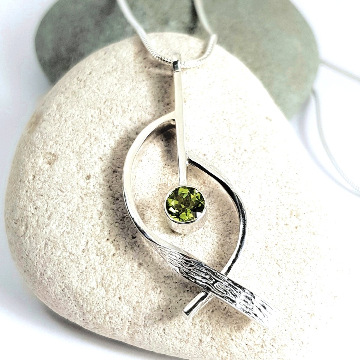 Image of Sterling Silver Peridot Pendant Necklace, Statement Silver Pendant