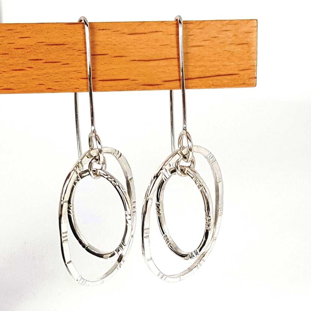 Image of Sterling Silver Hoop Earrings, Handmade Solid Silver Dangle Hoops