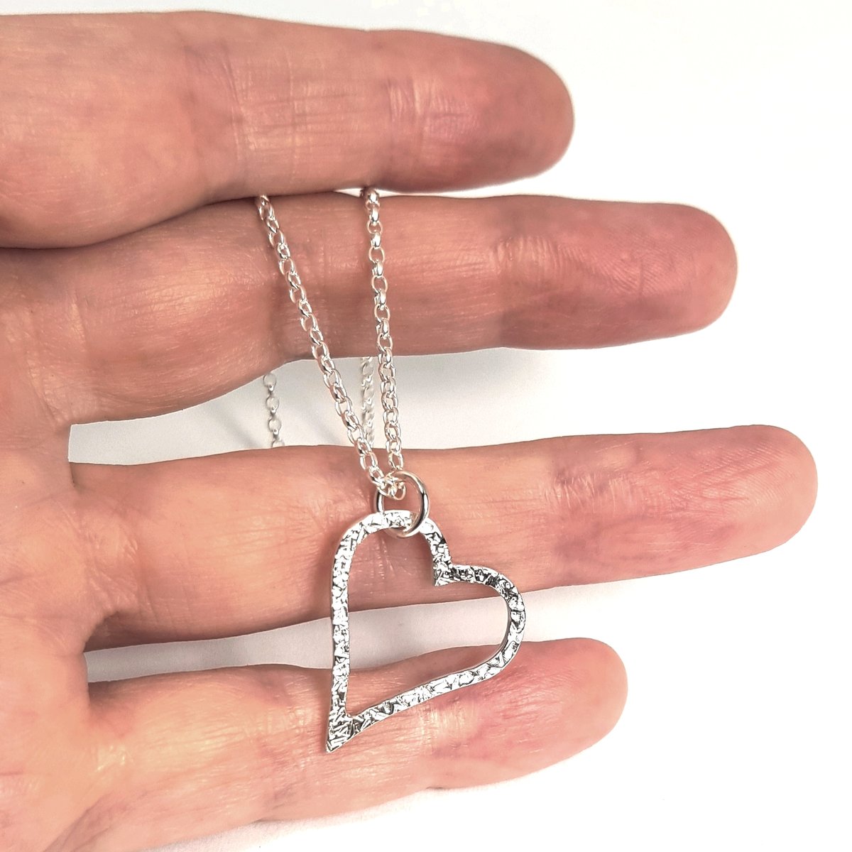 Image of Silver Heart Necklace, Solid Silver Open Heart Necklace (Go Ava)