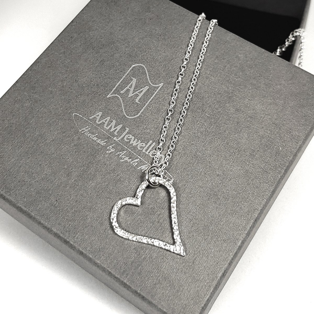 Image of Silver Heart Necklace, Solid Silver Open Heart Necklace (Go Ava)