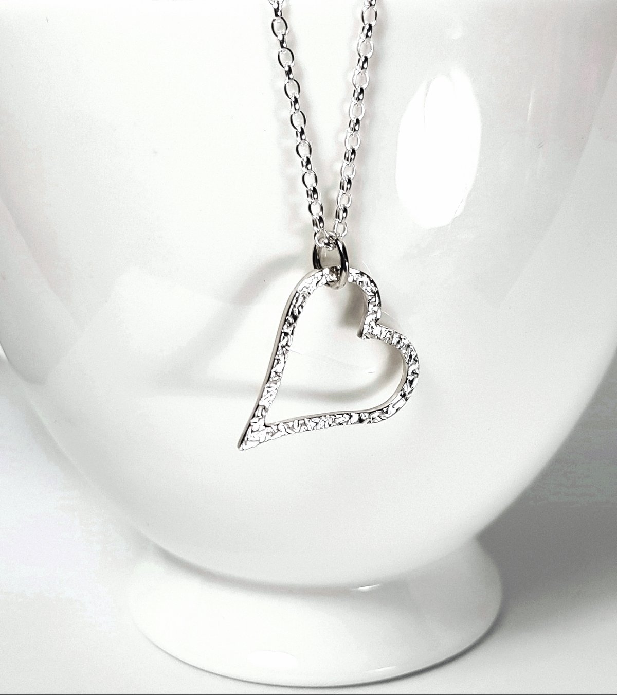 Image of Silver Heart Necklace, Solid Silver Open Heart Necklace (Go Ava)