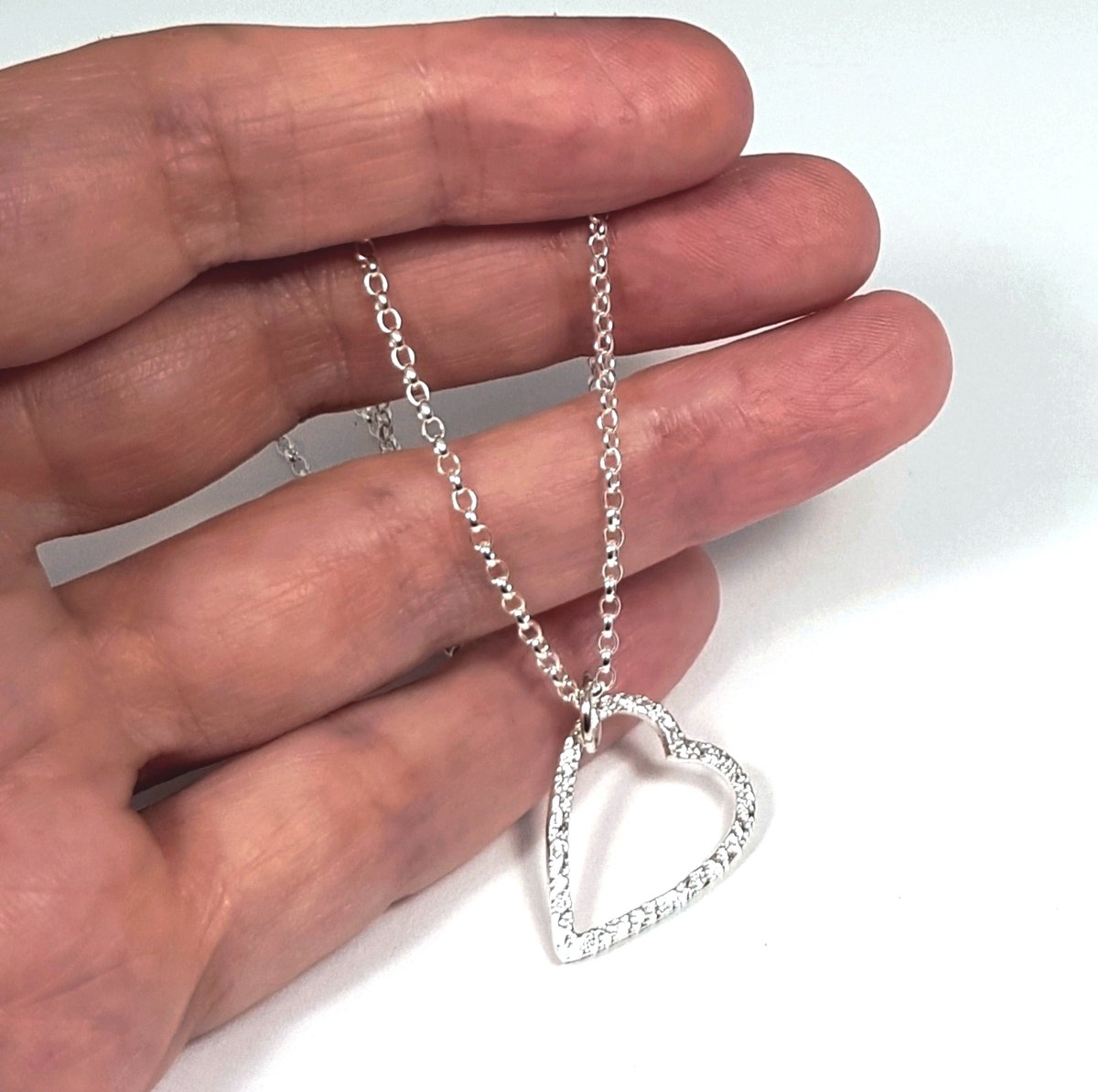 Image of Sterling Silver Heart Pendant Necklace, Textured Heart Necklace (Go Grace)