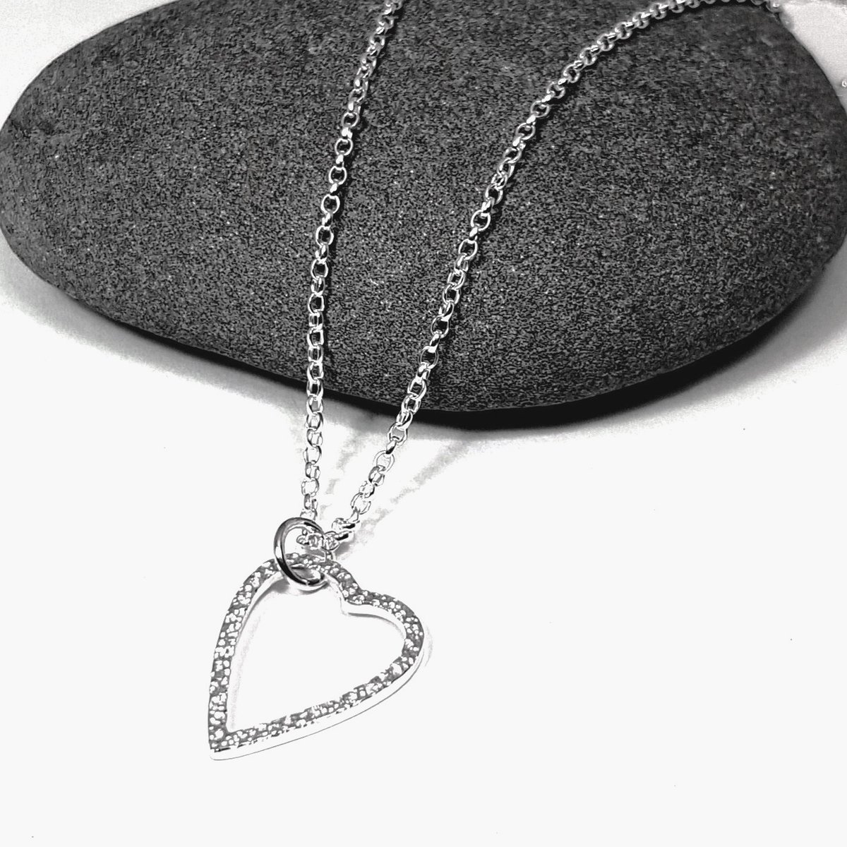 Image of Sterling Silver Heart Pendant Necklace, Textured Heart Necklace (Go Grace)