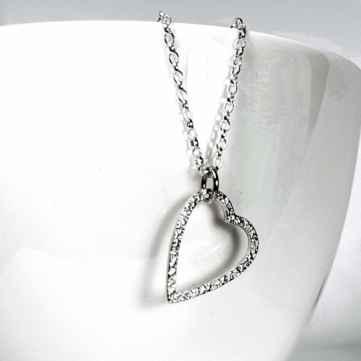 Image of Sterling Silver Heart Pendant Necklace, Textured Heart Necklace (Go Grace)