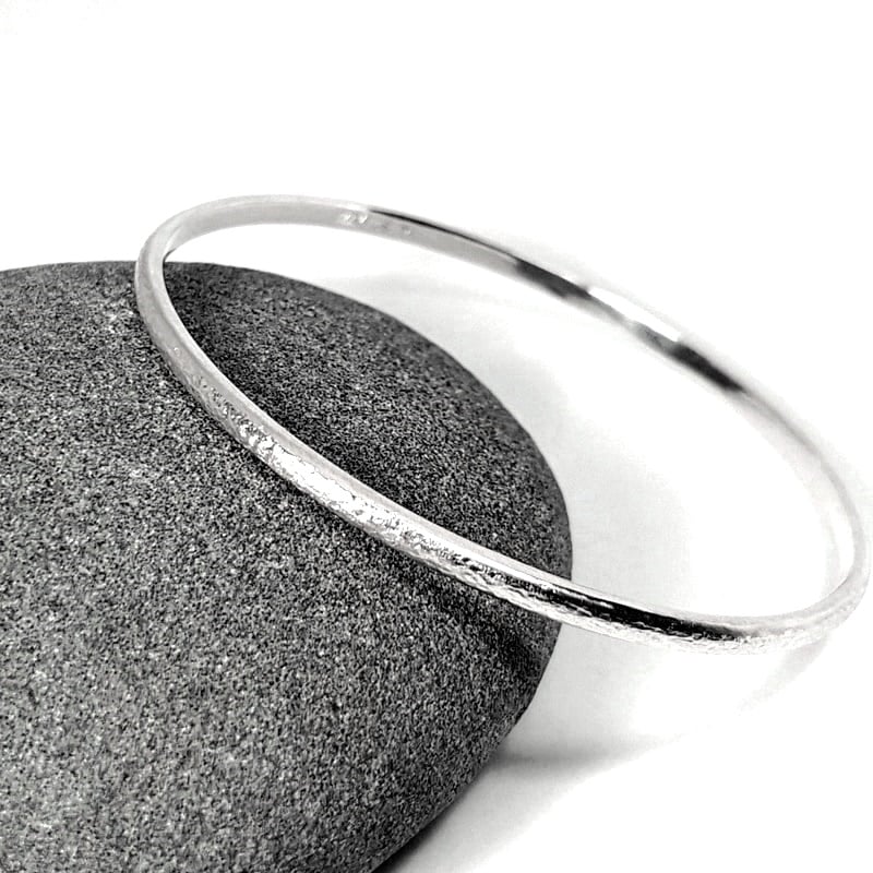 Image of Sterling Silver Bangle Bracelet, Textured Solid Silver Bangle