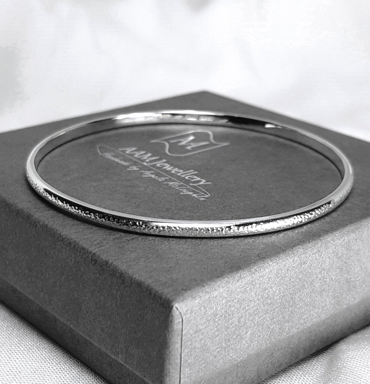 Image of Sterling Silver Bangle Bracelet, Textured Solid Silver Bangle