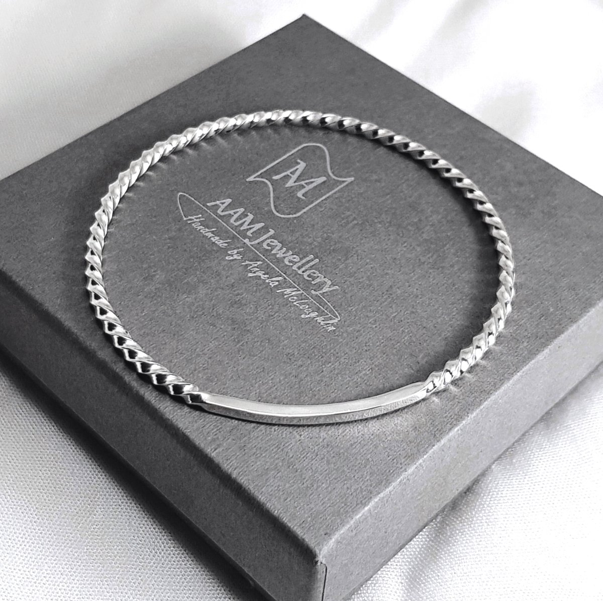 Image of Handmade Sterling Silver Bangle Bracelet, Solid Silver Twisted Wire Bangle