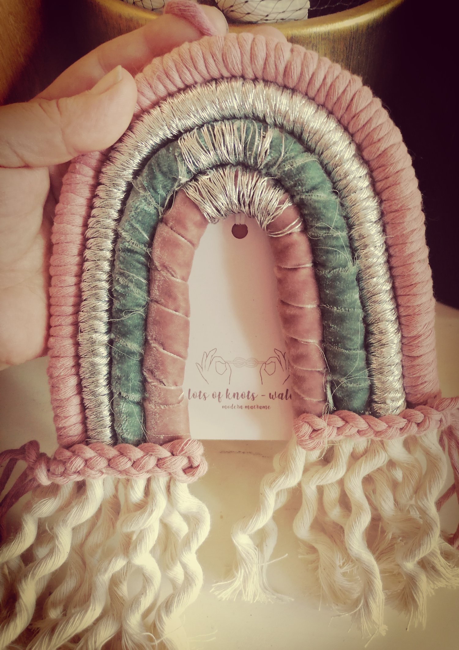 Luxury macrame rainbow metallic pinks 