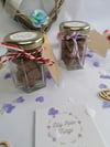 Homemade fudge wedding favour mini jars