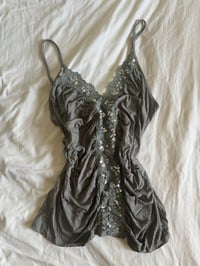 Image 1 of Vintage Y2K khaki cami with ruching and sequins 